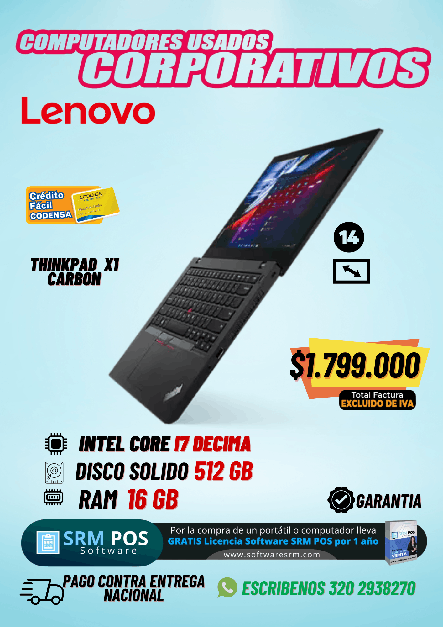 Lenovo ThinkPad X1 Carbon i7 10ª Gen | Portátil Corporativo Premium Usado